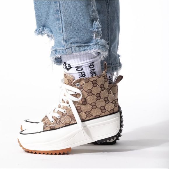 Tan Printed Converse like Platform Sneakers - Picture 1 of 4